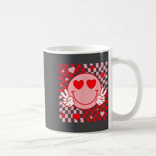 Cute Valentine Smile Face Smiling Checkered Patter コーヒーマグカップ (右)