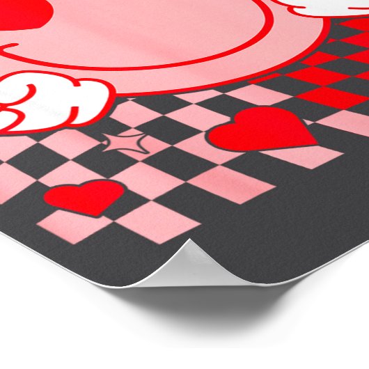 Cute Valentine Smile Face Smiling Checkered Patter ポスター (角)