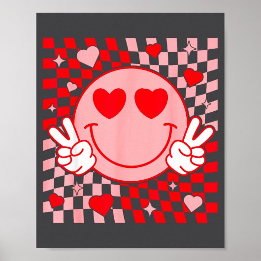 Cute Valentine Smile Face Smiling Checkered Patter ポスター (正面)