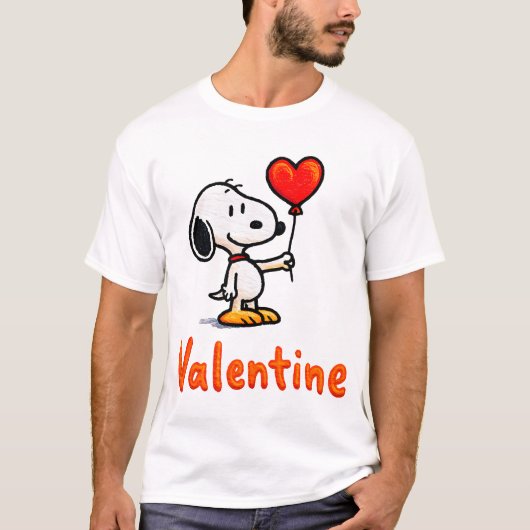 Cute Valentine Snoopy-Style Dog With Heart – Happy Tシャツ (正面)