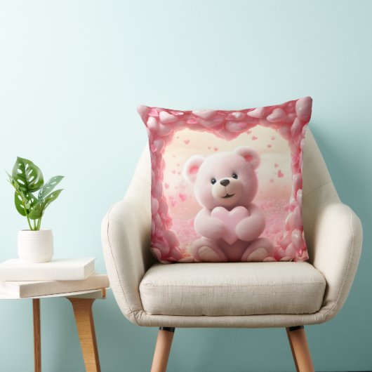 Cute Valentine Teddy Bear Throw Pillow クッション (椅子)