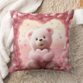 Cute Valentine Teddy Bear Throw Pillow クッション (ブランケット)