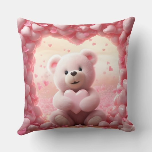 Cute Valentine Teddy Bear Throw Pillow クッション (裏面)