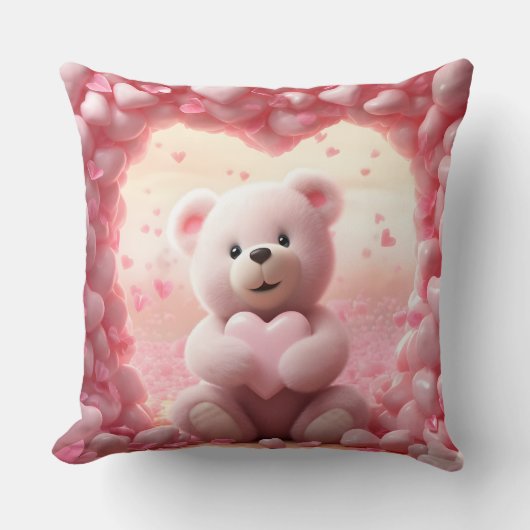 Cute Valentine Teddy Bear Throw Pillow クッション (正面)