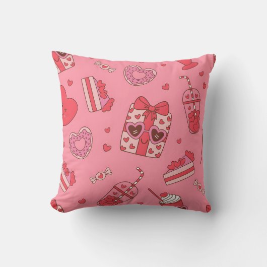 Cute Valentine Treats Pattern Throw Pillow クッション (正面)