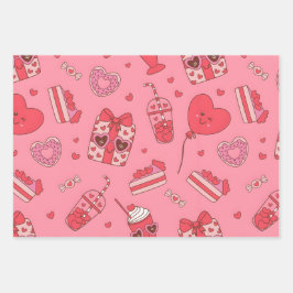 Cute Valentine Treats Wrapping Paper – Pink Hearts ラッピングペーパーシート