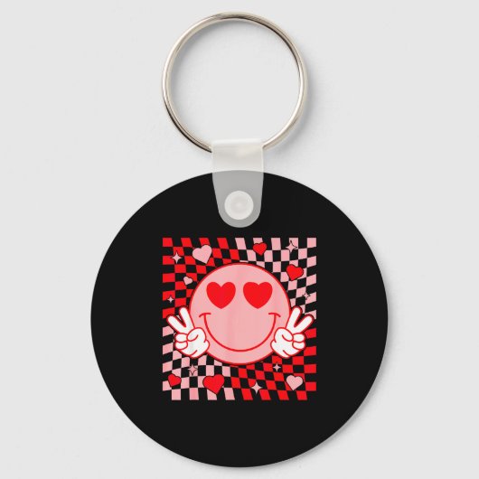 Cute Valentine Vibes Groovy Valentine Day Men Wome キーホルダー (正面)