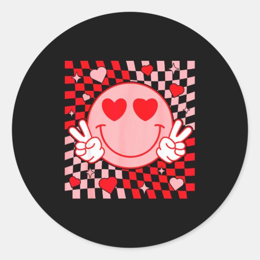 Cute Valentine Vibes Groovy Valentine Day Men Wome ラウンドシール (正面)