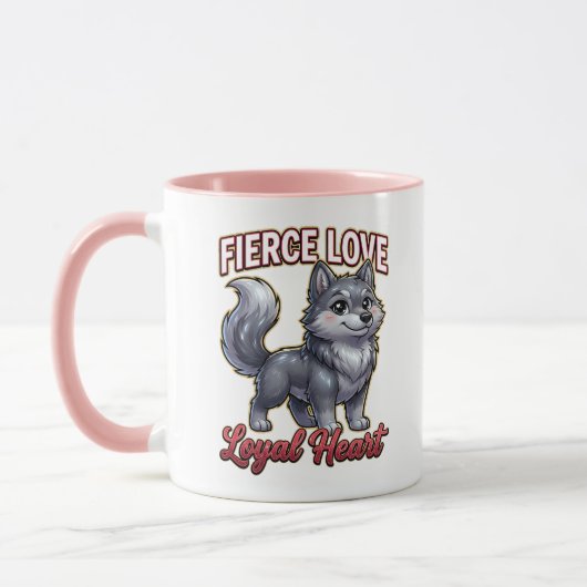Cute Valentine Wolf – Fierce Love Loyal Heart マグカップ (左)