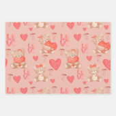 Cute Valentines Brown Teddy Bear Seamless Pattern ラッピングペーパーシート (正面3)