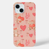 Cute Valentines Brown Teddy Bear Seamless Pattern Case-Mate iPhoneケース (裏面)