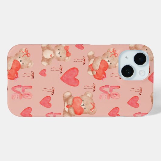 Cute Valentines Brown Teddy Bear Seamless Pattern Case-Mate iPhoneケース (裏面 (横))