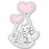 Cute Valentine's Cats Pink Heart Balloons Design シール (正面)
