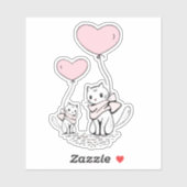 Cute Valentine's Cats Pink Heart Balloons Design シール (シート)