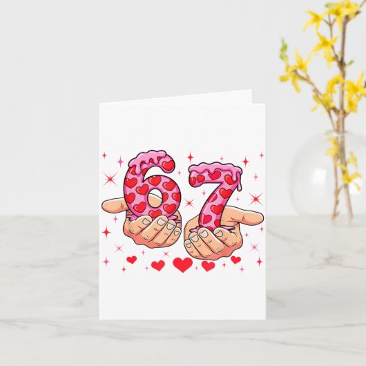 Cute Valentines Day 67 Hearts Funny Six Seven Meme カード (黄色い花)