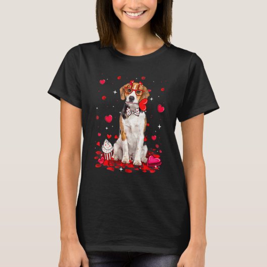 Cute Valentine's Day Beagle Dog Heart Costume Tシャツ (正面)