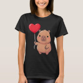 Cute Valentine's Day Capybara Holding Heart Balloo Tシャツ (正面)