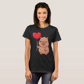 Cute Valentine's Day Capybara Holding Heart Balloo Tシャツ (正面フル)