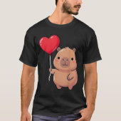 Cute Valentine's Day Capybara Holding Heart Balloo Tシャツ (正面)
