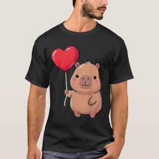 Cute Valentine's Day Capybara Holding Heart Balloo Tシャツ
