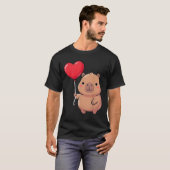 Cute Valentine's Day Capybara Holding Heart Balloo Tシャツ (正面フル)