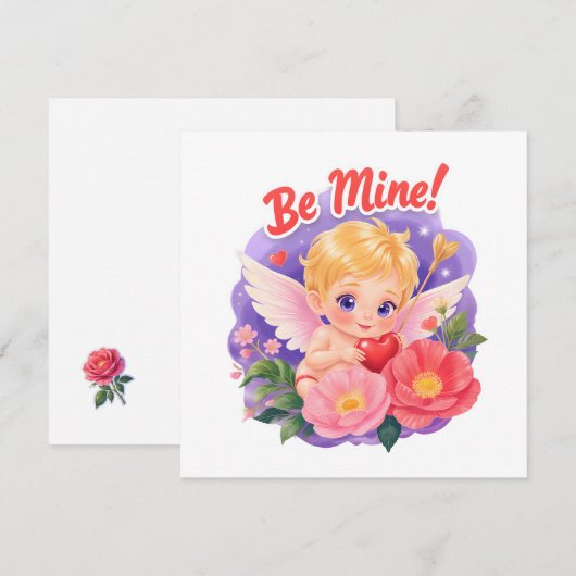 Cute Valentine's Day Cupid with "Be Mine" シーズンカード (正面/裏面)