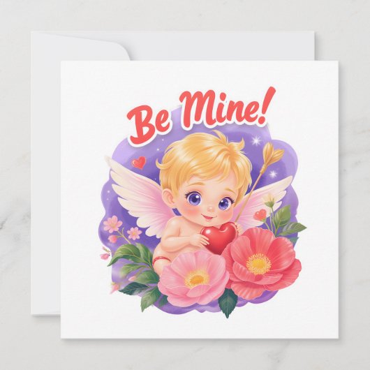 Cute Valentine's Day Cupid with "Be Mine" シーズンカード (正面)