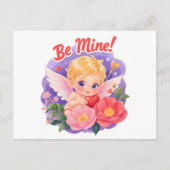 Cute Valentine's Day Cupid with "Be Mine" シーズンポストカード (正面)