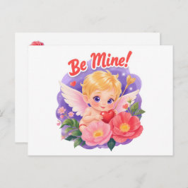 Cute Valentine's Day Cupid with "Be Mine" シーズンポストカード
