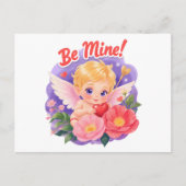Cute Valentine's Day Cupid with "Be Mine" シーズンポストカード (正面)