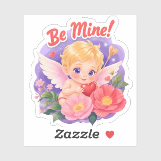 Cute Valentine's Day Cupid with "Be Mine" シール (シート)