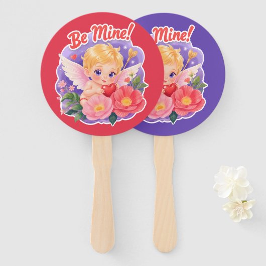 Cute Valentine's Day Cupid with "Be Mine" ハンドファン (正面&裏面)