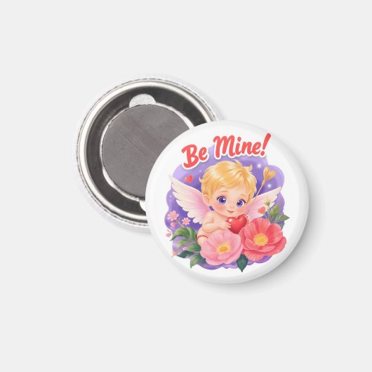 Cute Valentine's Day Cupid with "Be Mine" マグネット (正面/裏面)