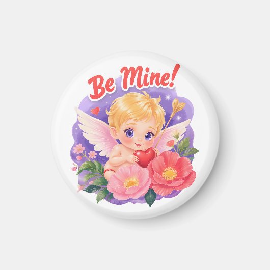 Cute Valentine's Day Cupid with "Be Mine" マグネット (正面)
