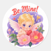 Cute Valentine's Day Cupid with "Be Mine" ラウンドシール (正面)