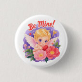 Cute Valentine's Day Cupid with "Be Mine" 缶バッジ (正面)