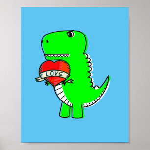 Cute Valentines Day Dinosaur ポスター