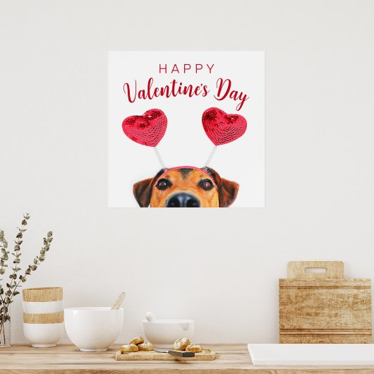 Cute Valentine's Day Dog Funny Heart Headband ポスター (キッチン)