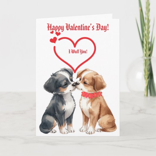 cute Valentine's Day dogs Folded Greeting Card カード (正面)