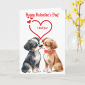 cute Valentine's Day dogs Folded Greeting Card カード (黄色い花)