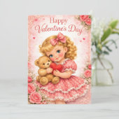  Cute Valentine's Day Girl with Teddy Bear 招待状 (スタンド正面)