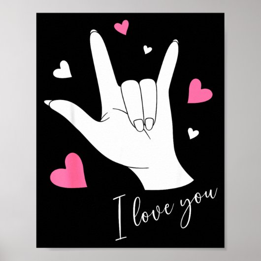Cute Valentines Day Hearts I Love You Hand Sign La ポスター (正面)