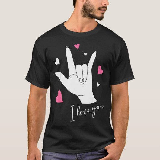 Cute Valentines Day Hearts I Love You Hand Sign La Tシャツ (正面)