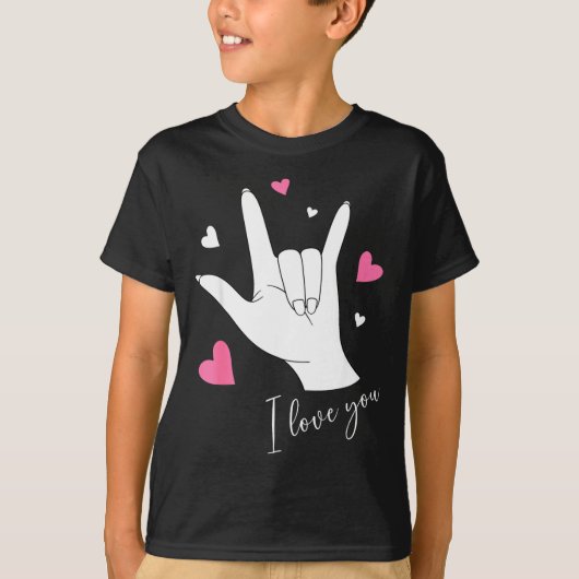 Cute Valentines Day Hearts I Love You Hand Sign La Tシャツ (正面)