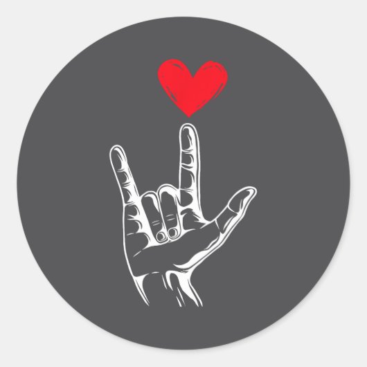 Cute Valentines Day I Love You Hand Sign Language ラウンドシール (正面)