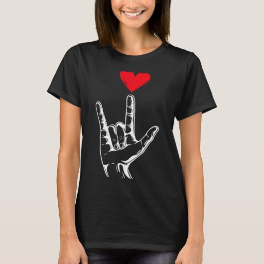 Cute Valentines Day I Love You Hand Sign Language Tシャツ (正面)