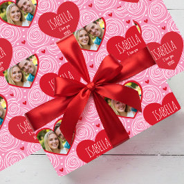 Cute Valentine's Day Photo Name Hearts & Roses ラッピングペーパー