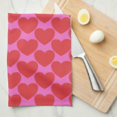Cute Valentine's Day Pink and Red Heart Pattern キッチンタオル (四つ折り)