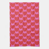 Cute Valentine's Day Pink and Red Heart Pattern キッチンタオル (縦)