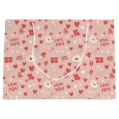 Cute Valentines Day Pink Gift Bag ラージペーパーバッグ (正面)
